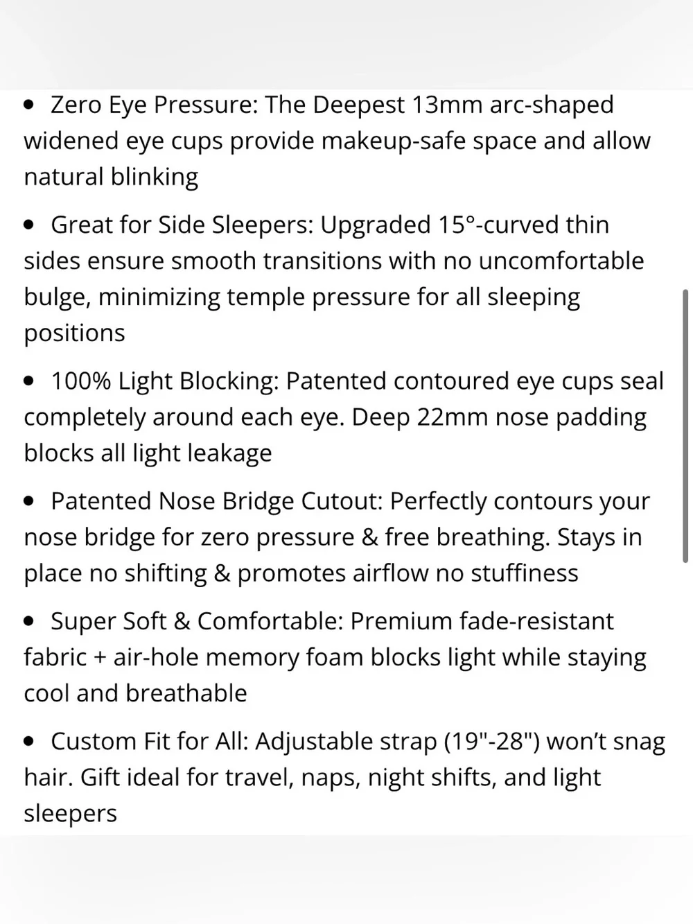 2/$32 SLEEP MASK Zero Eye Pressure 100% Light Blocking One Size - BLACK